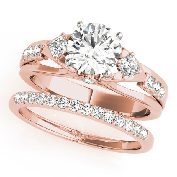 3 Stone Round Engagement Ring, style 50528, On hand view in rose gold