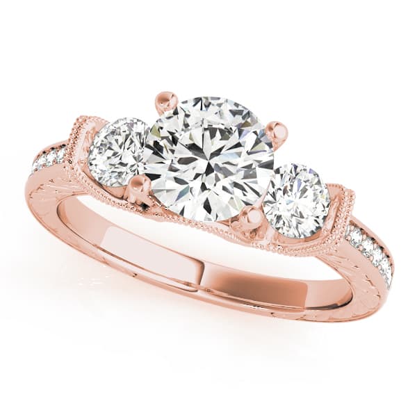 3 Stone Ring, style 50529, Front view in rose gold