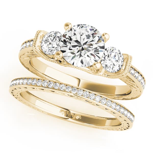 3 Stone Ring, style 50529, On hand view in yellow gold