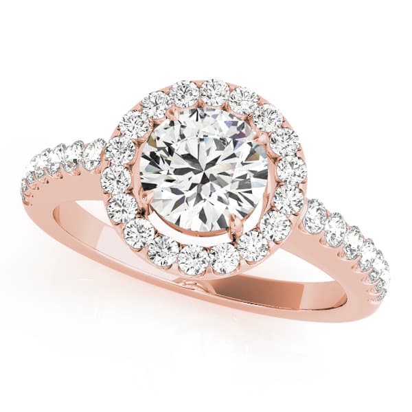 Single Row Halo Round Engagement Ring, style 50530, Front view in rose gold