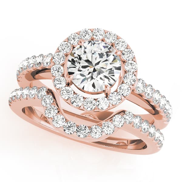 Single Row Halo Round Engagement Ring, style 50530, On hand view in rose gold