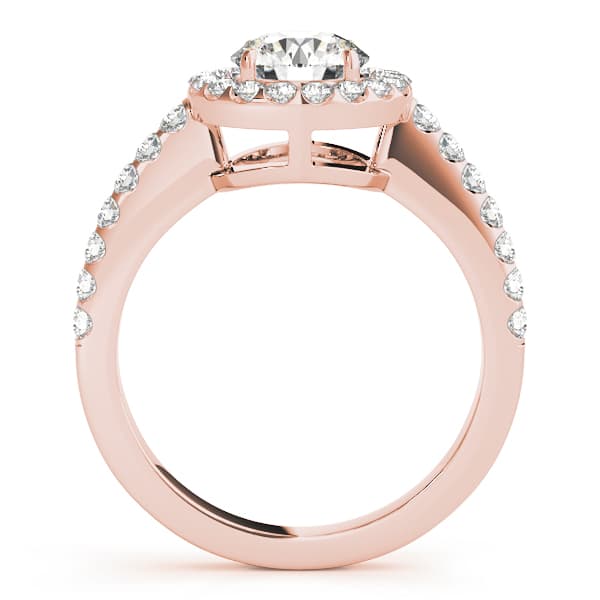Single Row Halo Round Engagement Ring, style 50530, Side view in rose gold