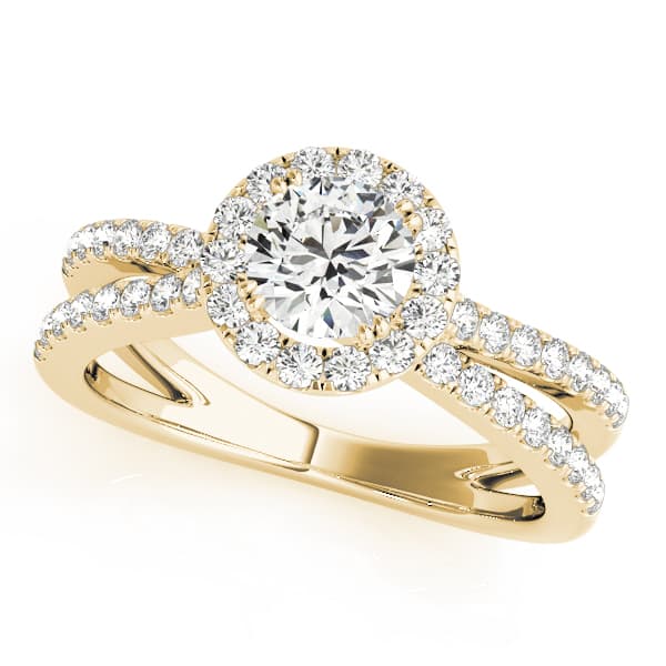 Multi-Row Split Shank Halo Engagement Ring, style 50531, Front view in yellow gold
