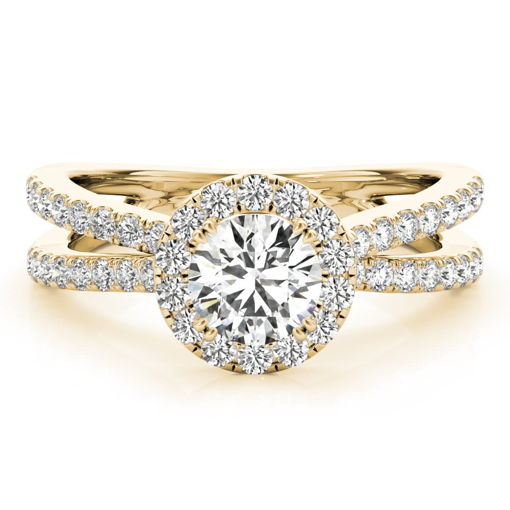 Multi-Row Split Shank Halo Engagement Ring, style 50531, Angle view in yellow gold
