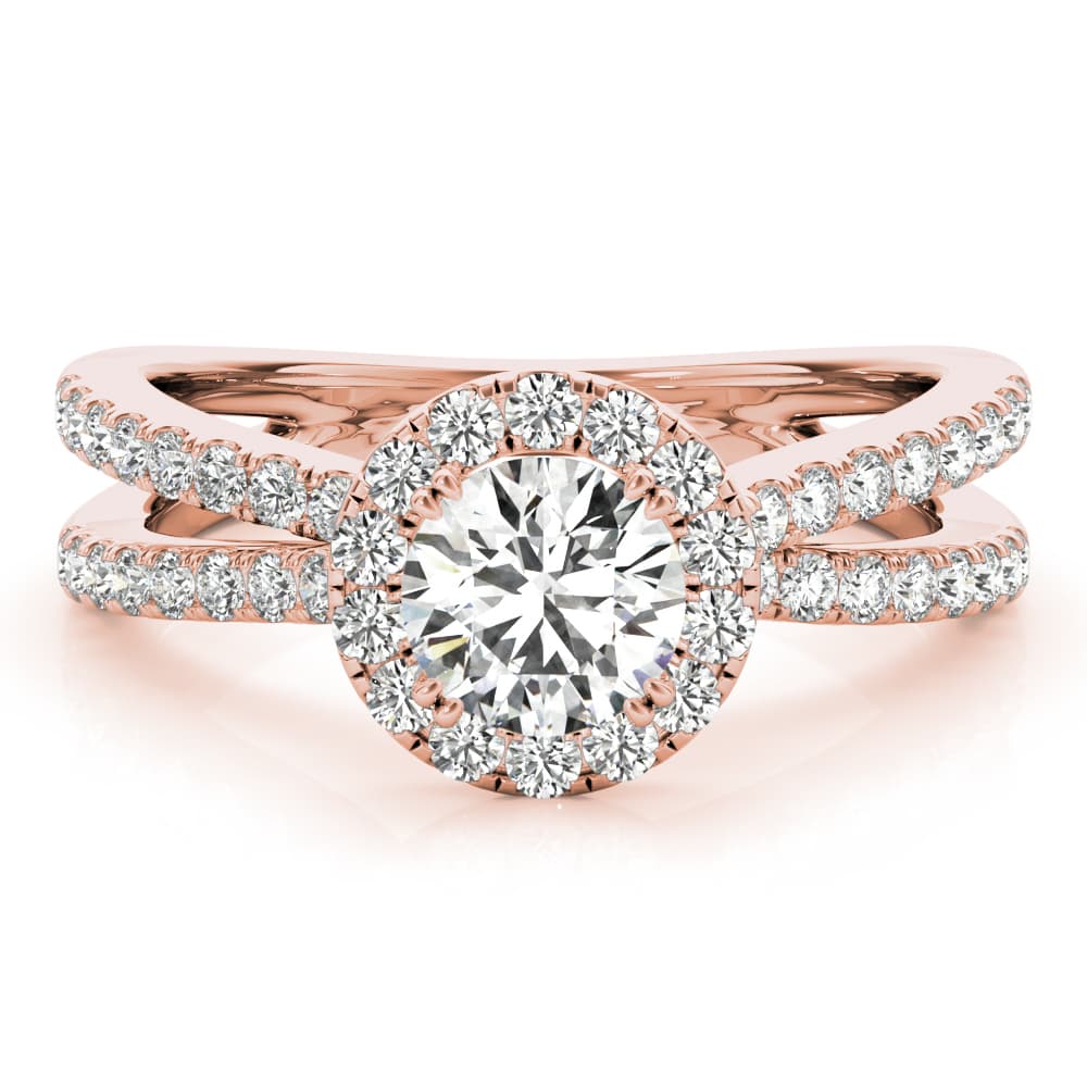 Multi-Row Split Shank Halo Engagement Ring, style 50531, Angle view in rose gold