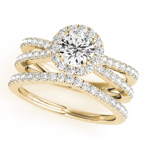 Multi-Row Split Shank Halo Engagement Ring, style 50531, On hand view in yellow gold