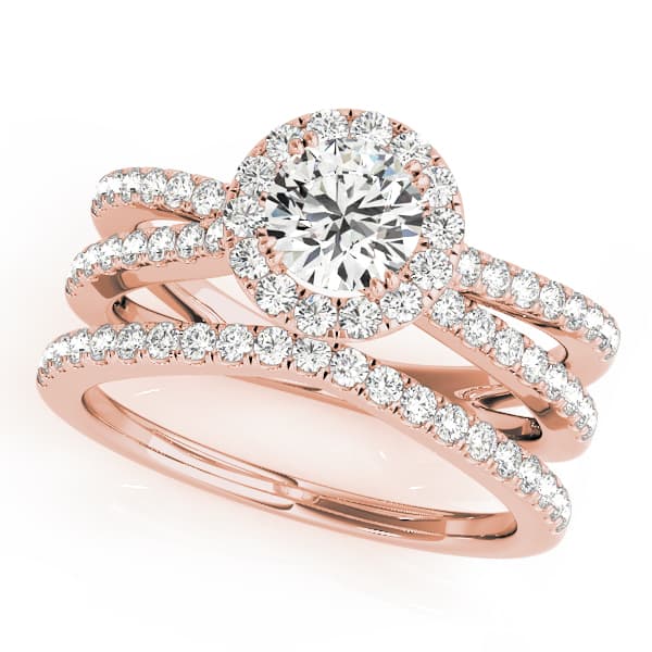 Multi-Row Split Shank Halo Engagement Ring, style 50531, On hand view in rose gold