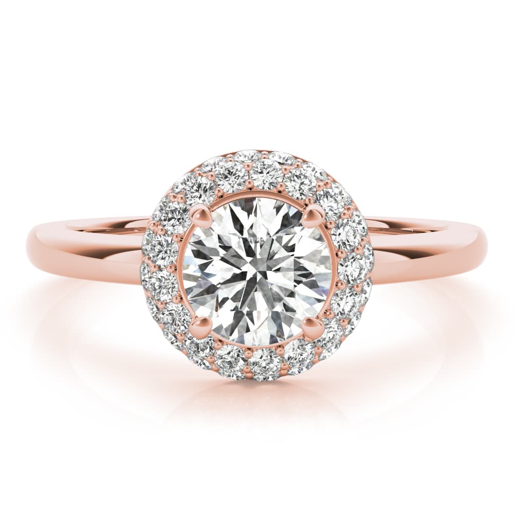 Halo Round Engagement Ring, style 50533, Angle view in rose gold