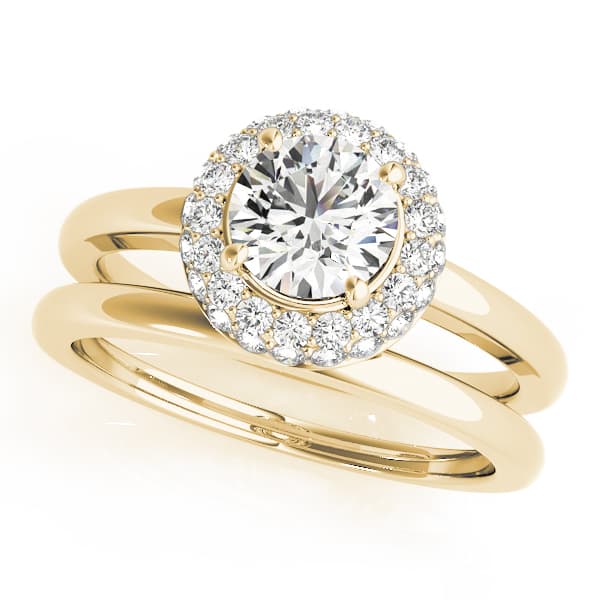 Halo Round Engagement Ring, style 50533, On hand view in yellow gold