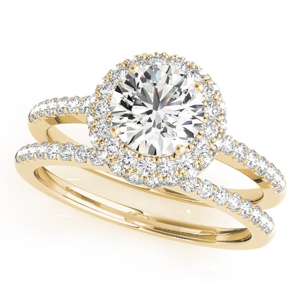 Halo Round Engagement Ring, style 50534, On hand view in yellow gold