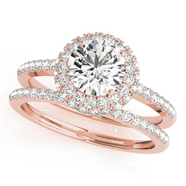 Halo Round Engagement Ring, style 50534, On hand view in rose gold