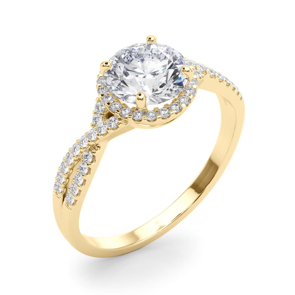 Twisted Infinity Halo Engagement Ring, style 50536, Angle view in yellow gold