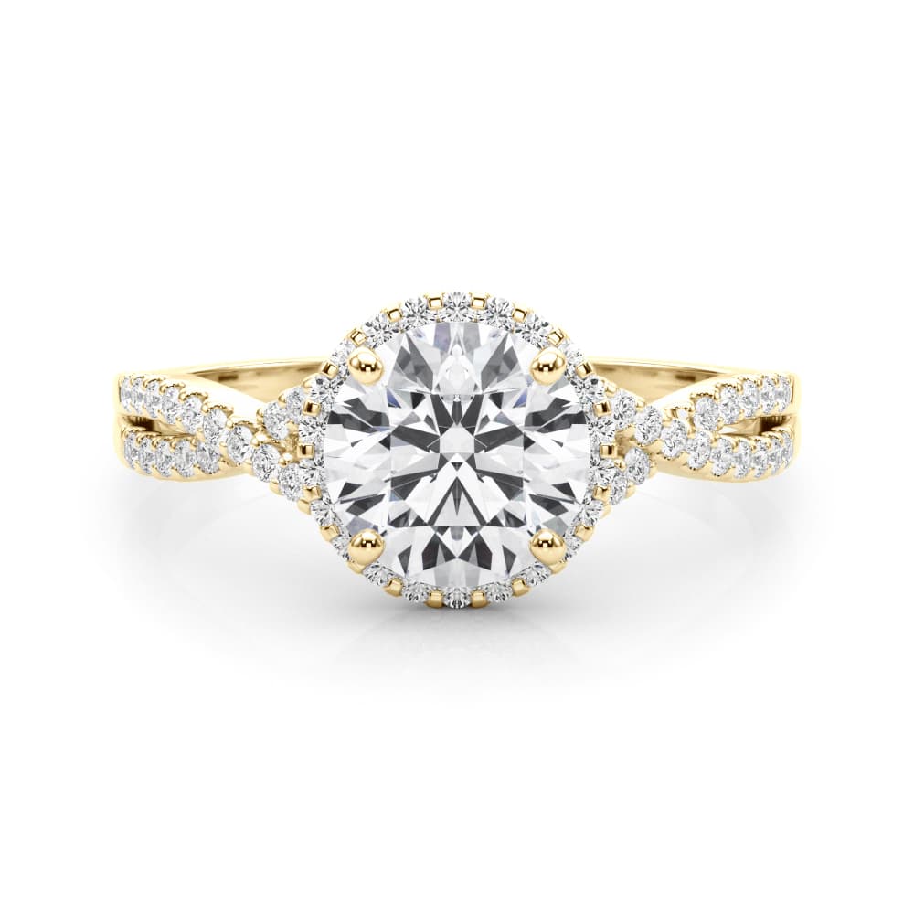 Twisted Infinity Halo Engagement Ring, style 50536, On hand view in yellow gold