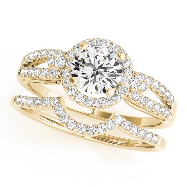 Halo Round Engagement Ring, style 50537, On hand view in yellow gold