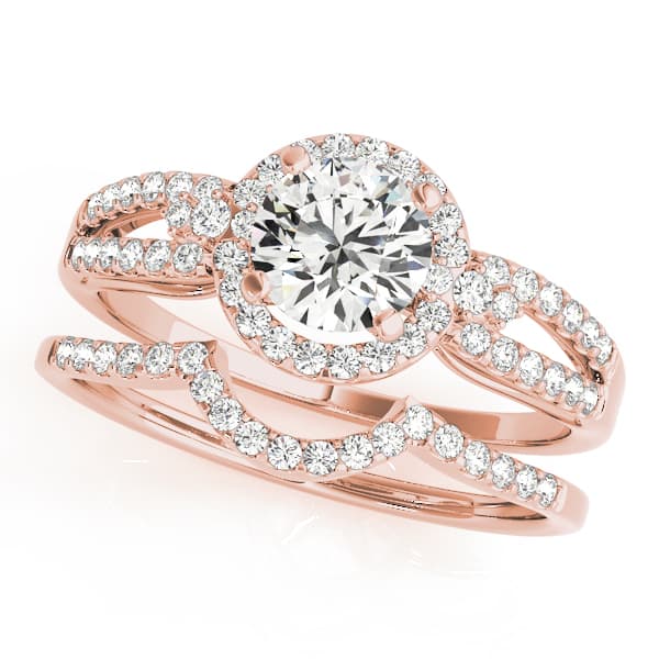 Halo Round Engagement Ring, style 50537, On hand view in rose gold