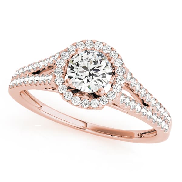 Split Shank Round Halo Engagement Ring, style 50545, Front view in rose gold