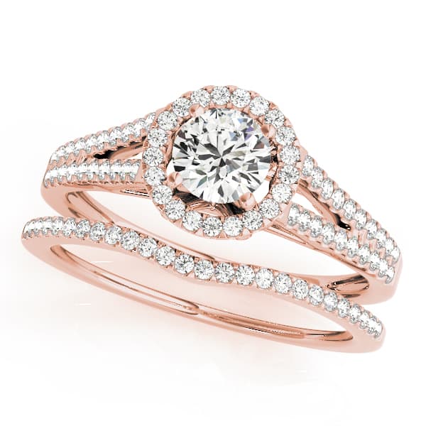 Split Shank Round Halo Engagement Ring, style 50545, On hand view in rose gold