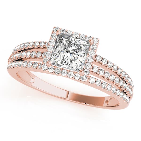 Vintage Multi-Row Halo Engagement Ring, style 50548, Front view in rose gold
