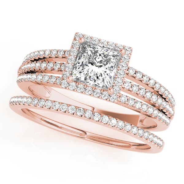 Vintage Multi-Row Halo Engagement Ring, style 50548, On hand view in rose gold
