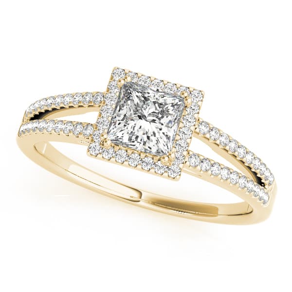 Double Row Split Shank Halo Engagement Ring, style 50549, Front view in yellow gold