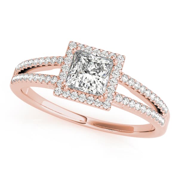 Double Row Split Shank Halo Engagement Ring, style 50549, Front view in rose gold