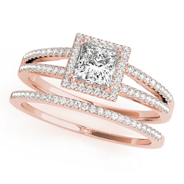Double Row Split Shank Halo Engagement Ring, style 50549, On hand view in rose gold