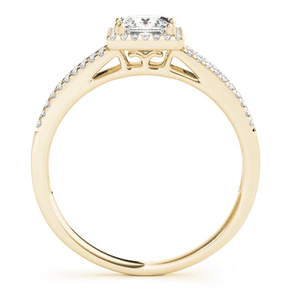 Double Row Split Shank Halo Engagement Ring, style 50549, Side view in yellow gold