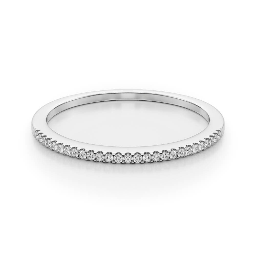 Shared Prong Wedding Band (0.08 ct. tw.), On hand view in white gold or platinum