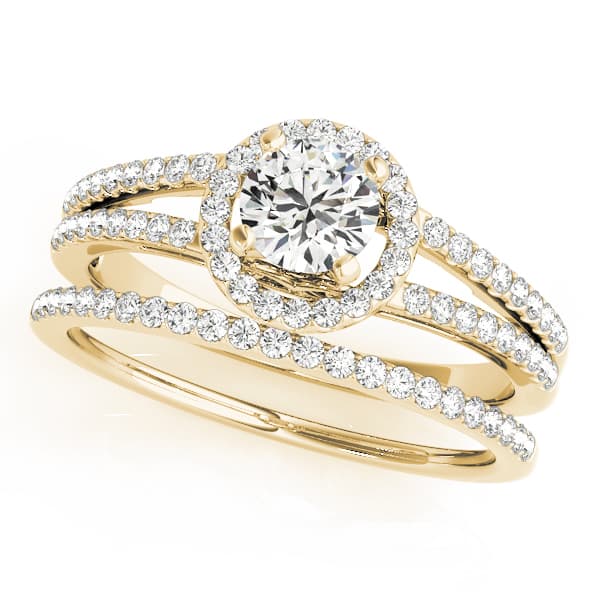 Halo Round Engagement Ring, style 50550, On hand view in yellow gold