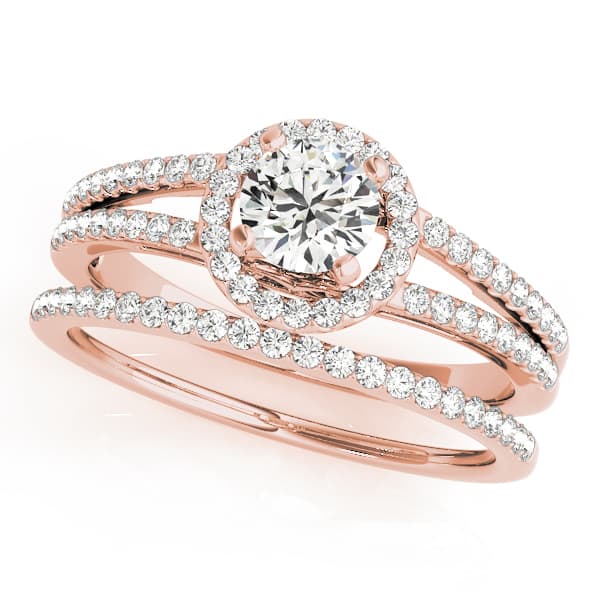 Halo Round Engagement Ring, style 50550, On hand view in rose gold