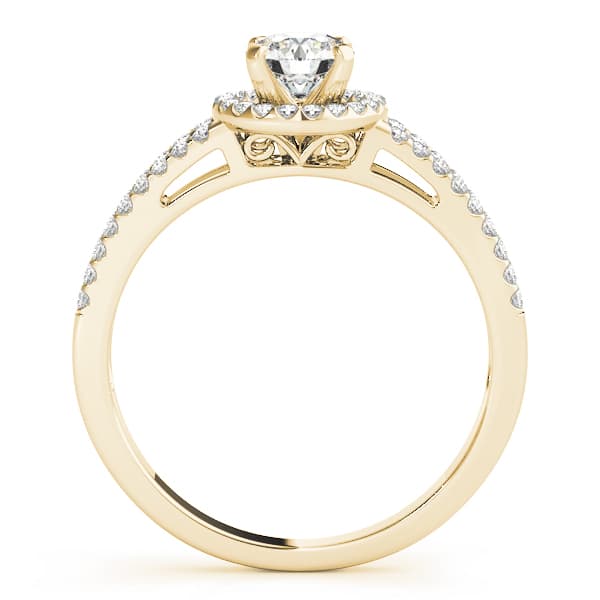 Halo Round Engagement Ring, style 50550, Side view in yellow gold