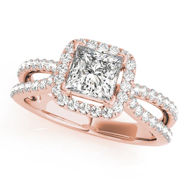 Split Shank Princess Cut Halo Engagement Ring, style 50552, Front view in rose gold