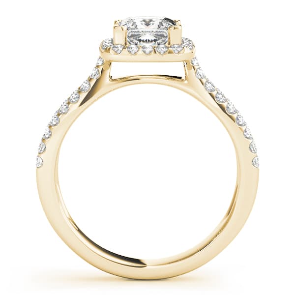 Split Shank Princess Cut Halo Engagement Ring, style 50552, Side view in yellow gold