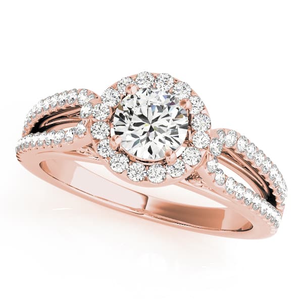 Halo Round Engagement Ring, style 50557, Front view in rose gold