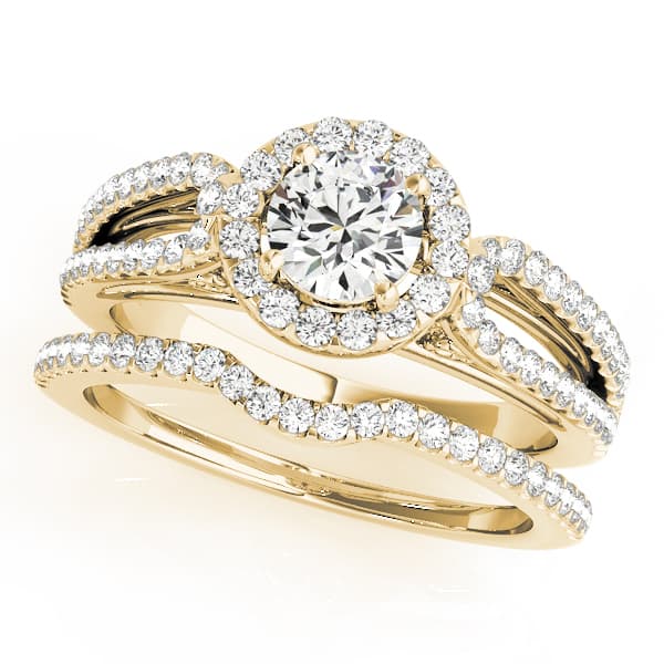 Halo Round Engagement Ring, style 50557, On hand view in yellow gold