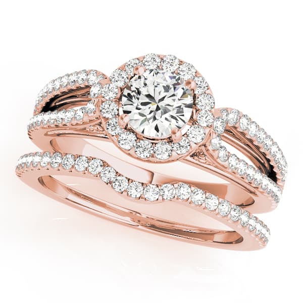 Halo Round Engagement Ring, style 50557, On hand view in rose gold