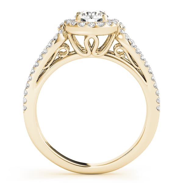 Halo Round Engagement Ring, style 50557, Side view in yellow gold