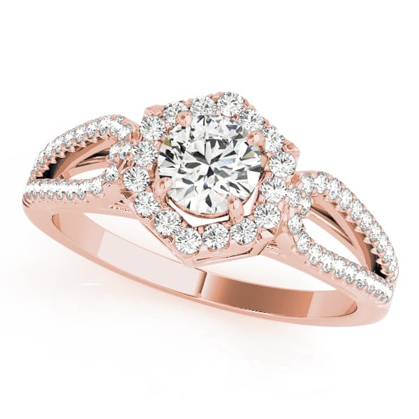 Split Shank Halo Engagement Ring, style 50558, Front view in rose gold