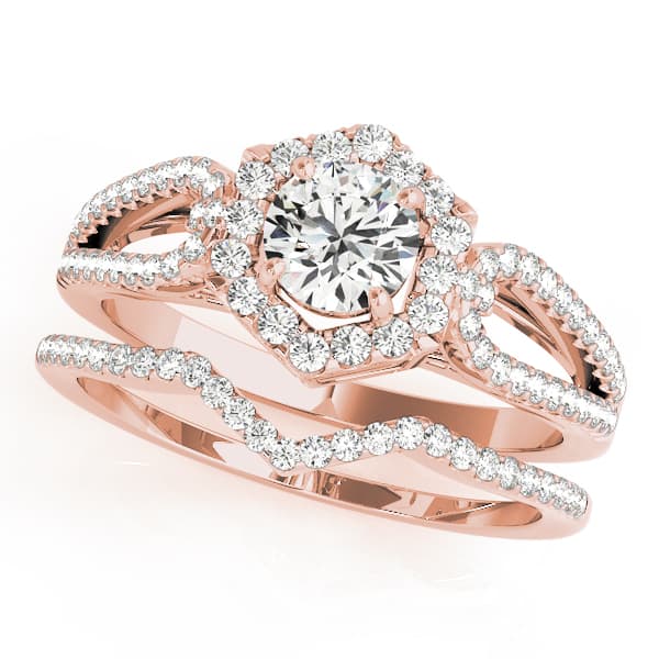 Split Shank Halo Engagement Ring, style 50558, On hand view in rose gold