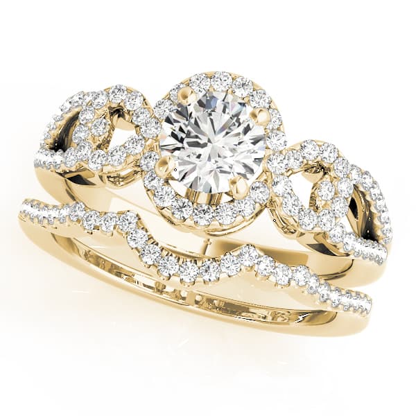 Infinity Halo Engagement Ring, style 50559, On hand view in yellow gold
