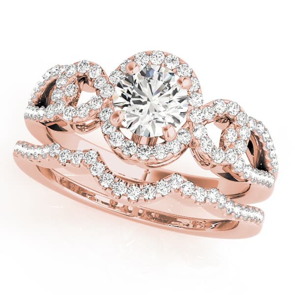 Infinity Halo Engagement Ring, style 50559, On hand view in rose gold