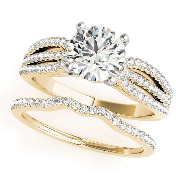 Multi-Row Split Shank Engagement Ring, style 50560, On hand view in yellow gold