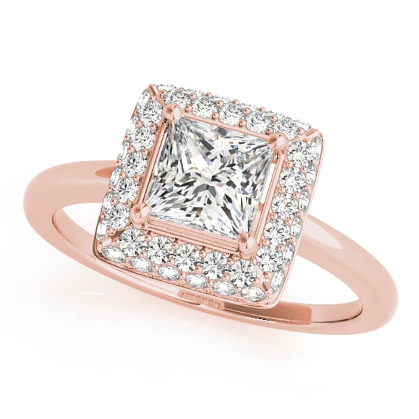 Halo Square & Cus Engagement Ring, style 50565, Front view in rose gold