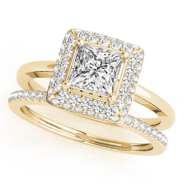 Halo Square & Cus Engagement Ring, style 50565, On hand view in yellow gold