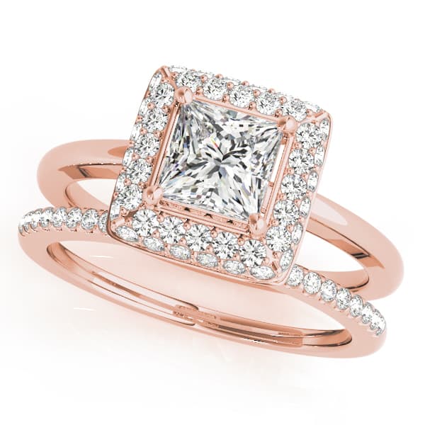 Halo Square & Cus Engagement Ring, style 50565, On hand view in rose gold
