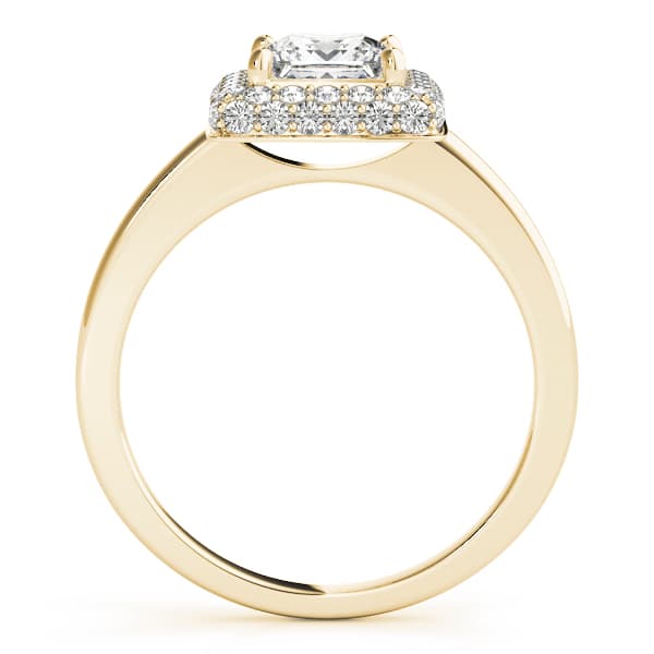 Halo Square & Cus Engagement Ring, style 50565, Side view in yellow gold