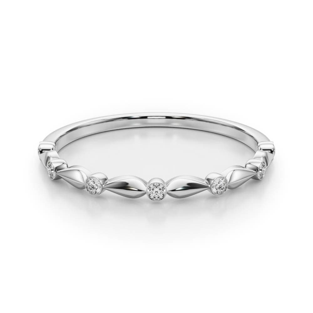 Bezel Set Wedding Band (0.07 ct. tw.), On hand view in white gold or platinum