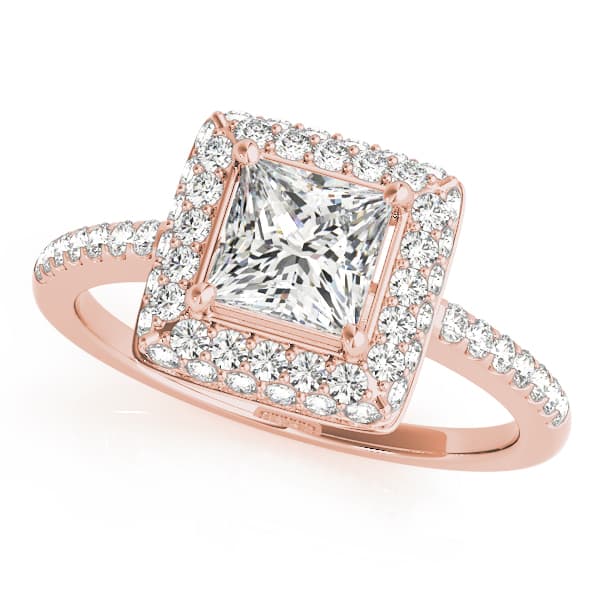 Halo Square & Cus Engagement Ring, style 50568, Front view in rose gold