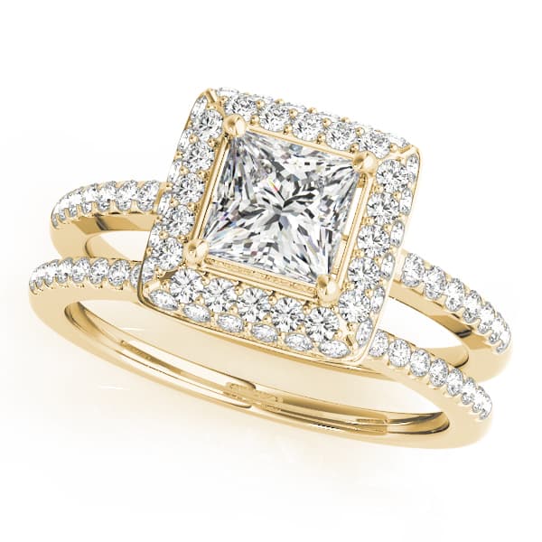 Halo Square & Cus Engagement Ring, style 50568, On hand view in yellow gold