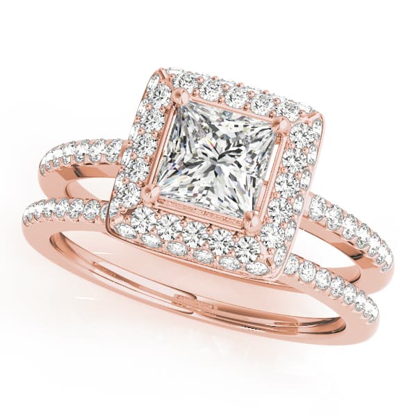 Halo Square & Cus Engagement Ring, style 50568, On hand view in rose gold